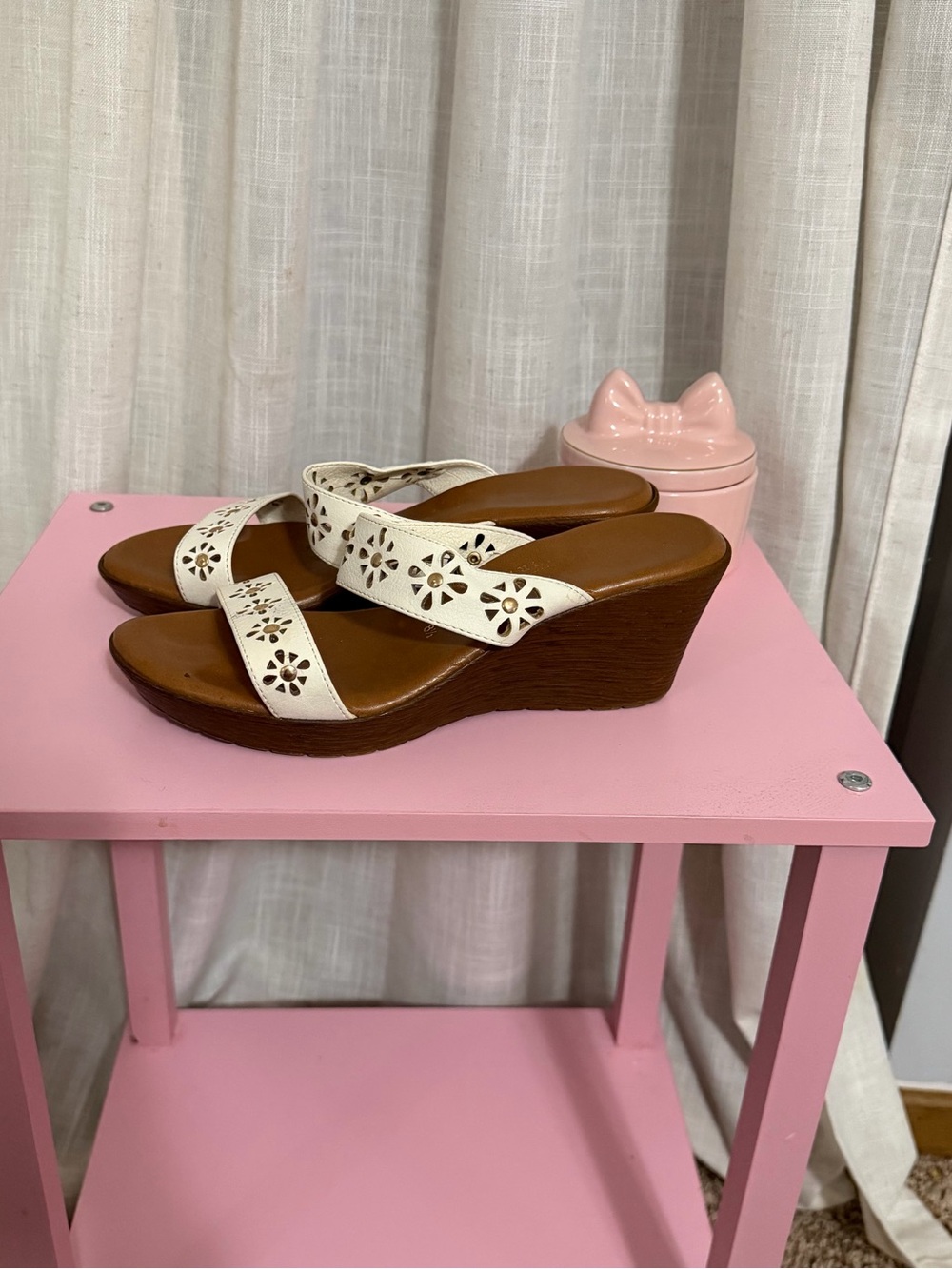 Women’s White Wedge Sandals with Laser-Cut Floral Straps - Made In Italy